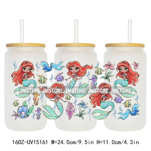Cartoon Princess Coquette Mermaid 16OZ UV DTF Cup Wraps Ready To Apply Waterproof Transfer Stickers For Libbey Glass Can Tumbler