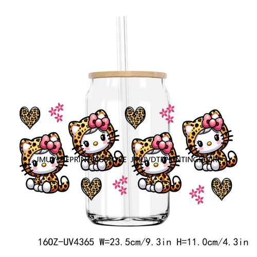 Cute Cartoon Cat Cow 16OZ UV DTF Cup Wrap Transfers Stickers Baseball Girl Custom Label DIY Waterproof Logo For Libbey Glass Can