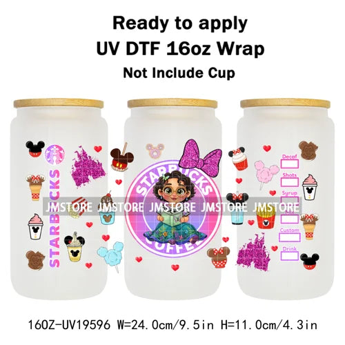 Coquette Bow Baby Toddler Princess UV DTF Cup Wraps Ready To Apply Transfer Stickers For 16OZ Libbey Glass Can Mug Faux Glitter