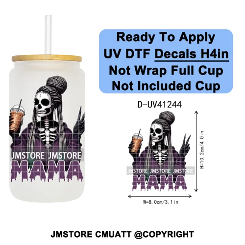 Black Girl Horror Characters Halloween Coffee UV DTF Transfer Sticker Decals Ready To Apply Waterproof For 16OZ Libbey Glass Can
