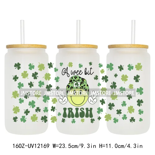 Coquette St Patrick's Day Lucky Shamrock 16OZ UV Cup Wrap DTF Transfer Stickers For Libbey Glass Can Cups Tumbler Custom Prints