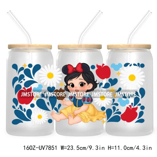 Cartoon Baby Princess Best Friends 16OZ UV DTF Cup Wrap Transfers Stickers For Libbey Glass Can Cups Tumbler Waterproof Labels