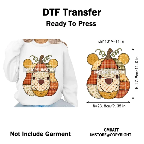 Preppy Floral Cartoon Friends Fall Patchwork Pumpkin Halloween Iron on Washable DTF Transfer Stickers Ready to Press for Clothes