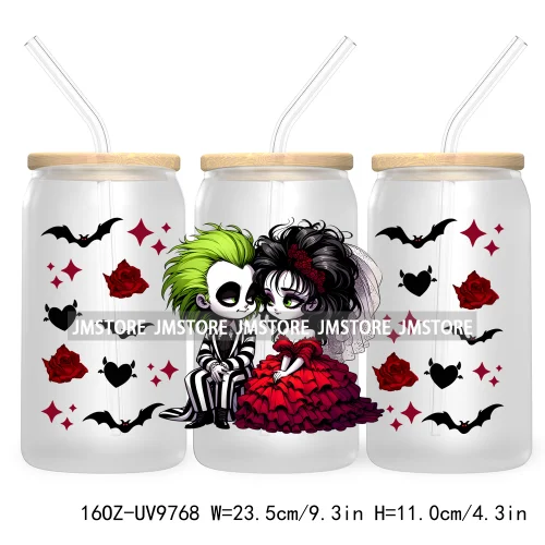 Halloween Double Trouble UV DTF Sticker For 16OZ Libbey Glass Cup Can Wrap Horror Princess Transfer Printing Custom Labels Logo