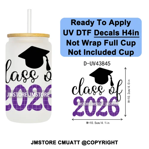 Graduation Crew 2026 Senior UV DTF Transfer Stickers Decals Ready To Apply Good Quality Prints For Libbey Cold Cup Mug Bottle