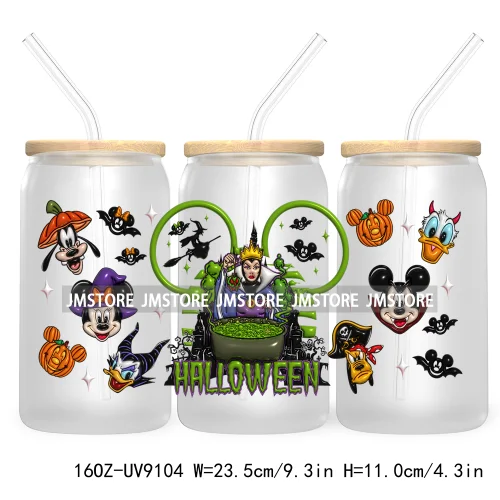 3D Halloween Princess UV DTF Sticker For 16OZ Libbey Glass Cup Can Wrap Transfer Stickers Custom Labels DIY Logo Bats Pumpkin