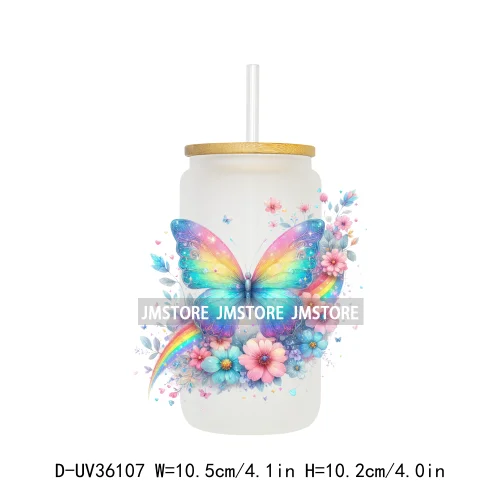Vibrant Rainbow Butterfly Floral UV Sticker Decals For Libbey Cold Cups Mug Tumbler Transfer Stickers Durable Top Quality Labels