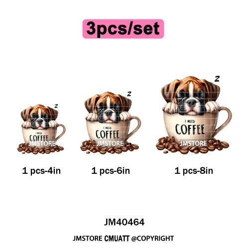 Funny Cartoon Pet Puppy Small Sleeping Cozy Coffee Dogs Lover Iron on DTF Washable Transfers Sticker Ready to Press for Clothing