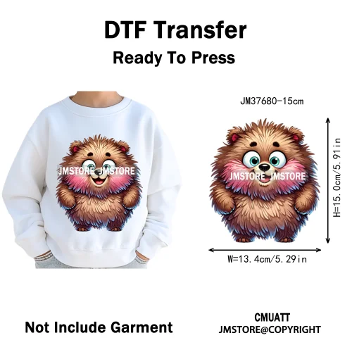 15cm 5.9in Kid Cute Silly Baby Pet Animal Iron On DTF Heat Transfer Sticker For Clothes Vinyl Thermal Washable T-Shirts Decals