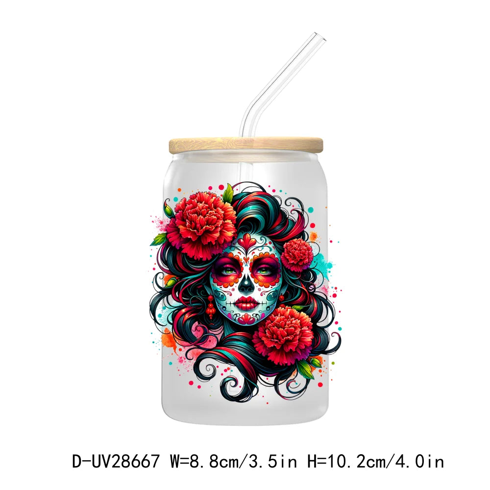 La Mexicana Latina Tarot Card UV DTF Transfer Stickers Decals For Libbey Cold Cups Mugs Tumbler Waterproof Floral Sugar Skulls