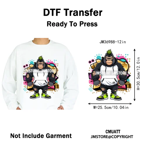 12in Graffiti Gangster Hip Hop Gorilla Life Is Better With Bulldog Iron on DTF Heat Transfer Sticker Ready to Press for Hoodies
