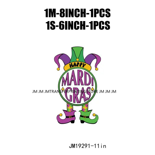 Mardi Gras Carnival Festival Printing Mardi Gras Squad Clown Mask Letter Bead Queen Iron On DTF Transfers Stickers For Clothing