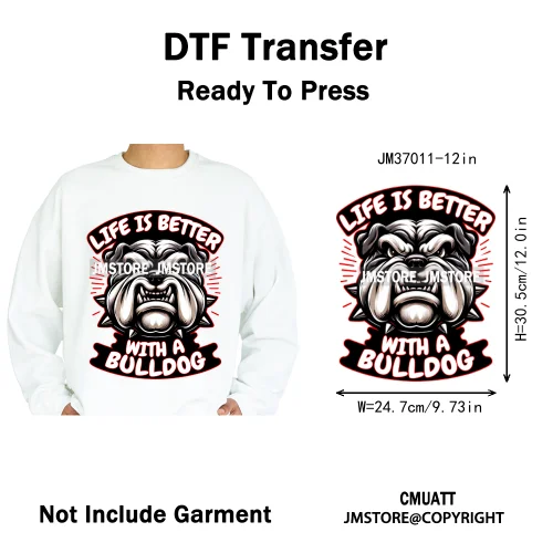 12in Graffiti Gangster Hip Hop Gorilla Life Is Better With Bulldog Iron on DTF Heat Transfer Sticker Ready to Press for Hoodies