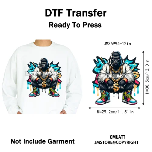 12in Graffiti Gangster Hip Hop Gorilla Life Is Better With Bulldog Iron on DTF Heat Transfer Sticker Ready to Press for Hoodies