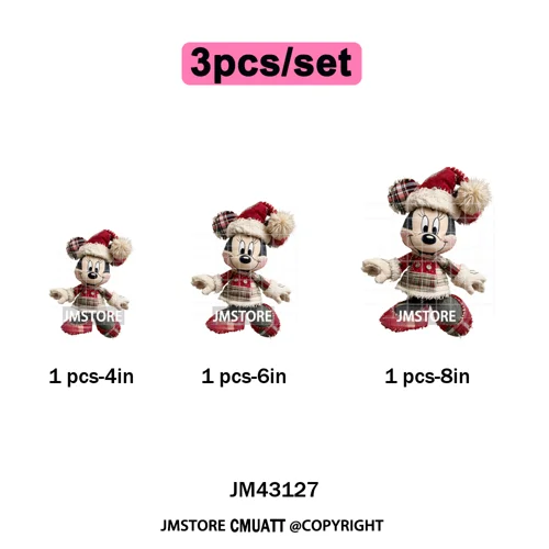 Faux Yarn Very Merry Christmas Mouse Friends Cartoon Santa Iron on Washable DTF Transfers Stickers Ready to Press for Clothing