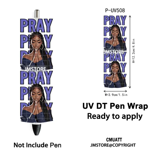 Black Girl Praying Afro Women Faith UV DTF Pen Wraps Ready To Apply Transfer Sticker Print Waterproof High Quality UV DTF Decal
