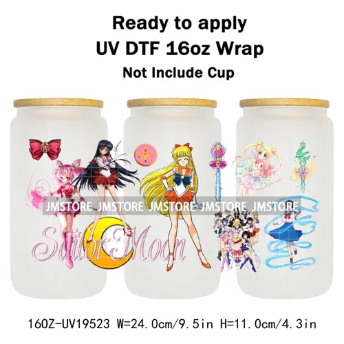 Sailor Girls Inspired Anime Fan Cartoon Characters UV DTF Transfer Sticker Cup Tumbler Wrap For 16OZ Libbey Glass Wraps Bottle