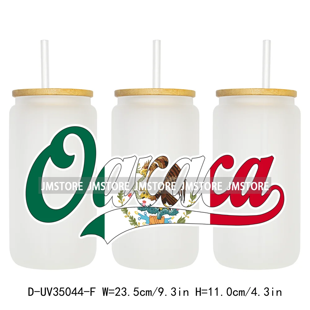 Mexico National Flag States Name 16OZ UV DTF Cup Wrap Transfer Stickers Custom Labels Waterproof Logo For Libbey Glass Can