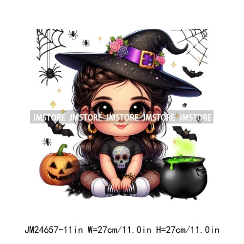 Custom Halloween Spooky Witch Latina Baby Girls Iron On Decals Hispanic Princess DTF Heat Press Transfers Stickers For Hoodies