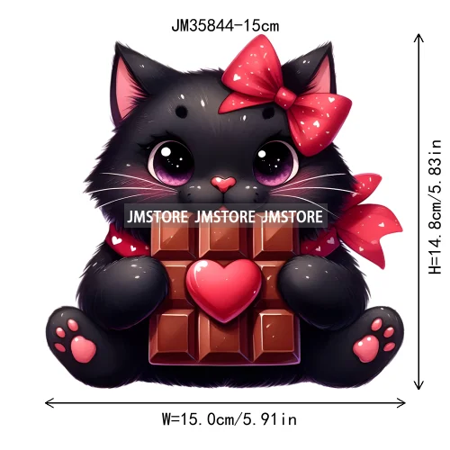 15cm 5.9in Kids Cute Flower Heart Love Valentine Black Cat Iron On Heat Transfer Sticker For Clothes Print Vinyl Washable Decal