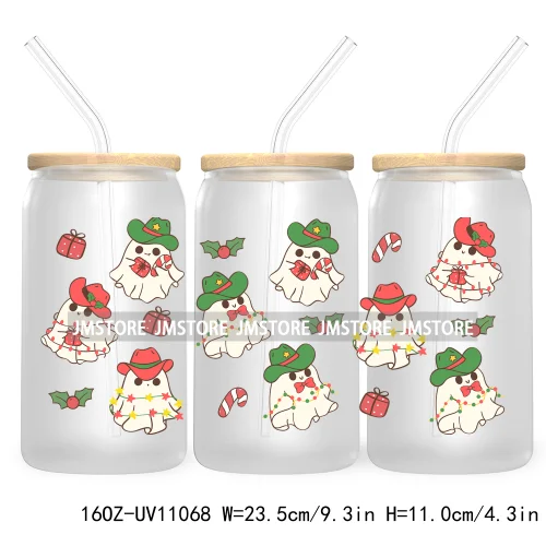 Gingerbread Christmas Coffee Latte UV DTF Cup Wrap For Libbey Glass Can Transfer Stickers Waterproof Custom Book Ghost Christmas