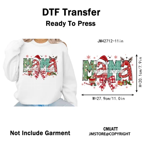 Colorful Christmas Mama Claus Coquette Candy Cane Santa Iron on DTF Washable Transfers Stickers Ready to Press for T-shirts