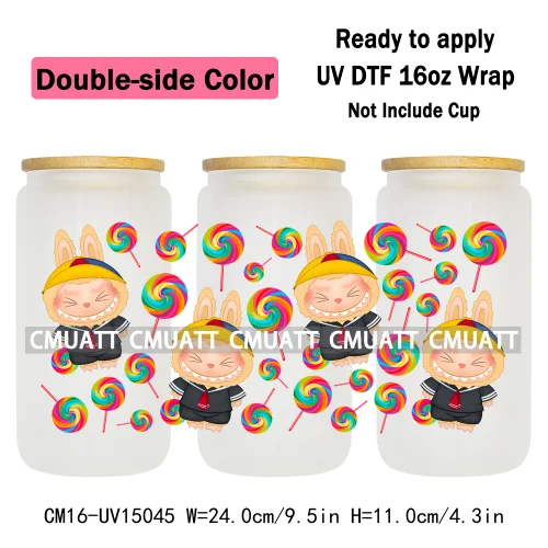 Double Sided Color UV DTF Cup Wraps 16OZ Wholesale Custom Bulk Waterproof Cartoon Cute Monster Transfer Designs For Mug Glass
