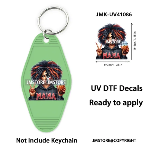 Black Horror Mama Skull Skeleton Ghosts UV DTF Motel Keychain Wraps Ready To Apply Waterproof High Quality Hotel Keychain Decals
