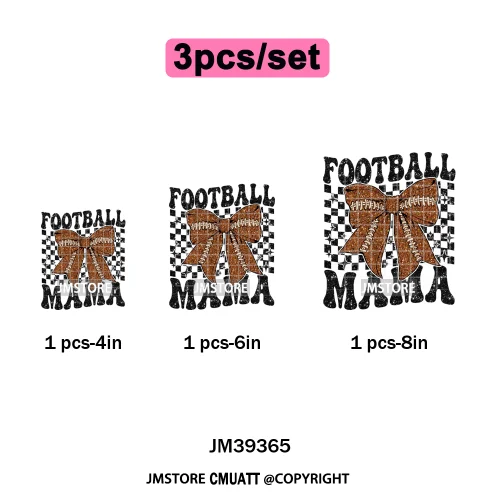 Retro Football Touchdown Season Checkered Coquette Sport Mama Iron on DTF Washable Transfers Sticker Ready to Press for T-shirts