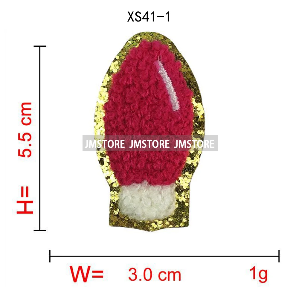 Sequin Christmas Light Bulbs Beads Decorate Holiday Vibes Chenille Applique Iron on Heat Press Patches for Sweatshirt Bags