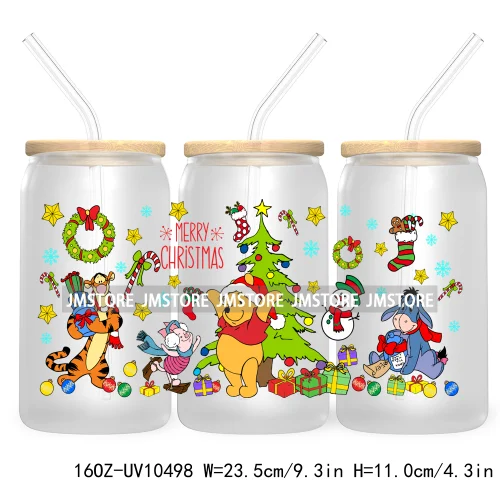 Merry Christmas Mouse UV DTF Sticker For 16OZ Libbey Glass Cup Can Wrap Transfer Stickers Custom Labels Xmas Cartoon Characters