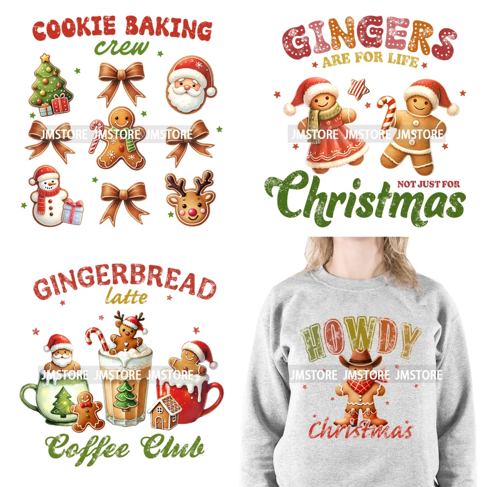 Merry Christmas Santa Claus Gingerbread Cookie Baking Coffee Vibes Iron On DTF Transfers Stickers Ready To Press For Clothing