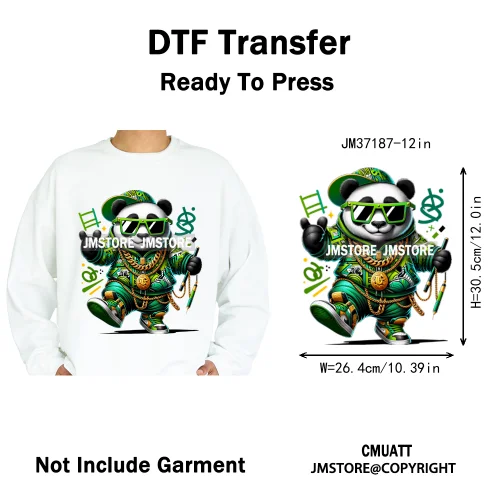 12in Street Snarl Savage Animal King Graffiti Urban Bear Bunny Cat Dog Iron on DTF Transfers Stickers Ready to Press for Clothes