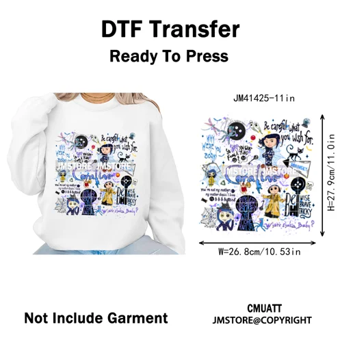 Funny Cartoon Movie Character Halloween Pumpkin Coquette Iron on DTF Washable Heat Transfer Stickers Ready to Press for Clothes
