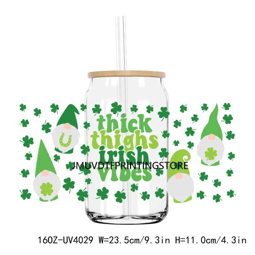 Lucky Blessed 16OZ UV DTF Cup Wrap Transfers Stickers Shamrock Four Leaf Custom Labels DIY Waterproof Logo For Libbey Glass Can