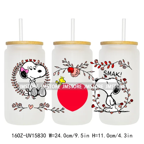 Cartoon Dog Valentine's Day UV DTF Stickers Ready to Transfer Cup Wrap Custom Labels DIY Craft For Libbey Glass Can Mug Tumbler