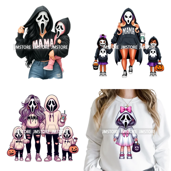 Spooky Halloween Scary Ghost Pumpkin Mama Kids Family Love Iron on Washable DTF Transfers Stickers Ready to Press for Textile