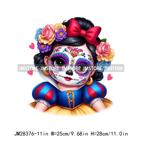 Cute Mexican Day Of The Dead Skeleton Catrina Princess Dolls Iron On DTF Heat Press Transfers Stickers Printing For Clothes