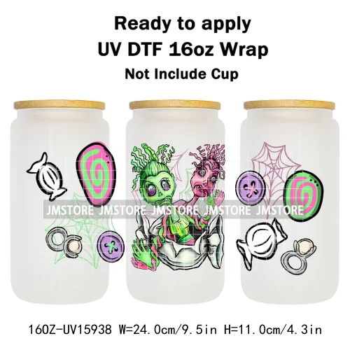 Halloween Girls Horror Movie Friends 16OZ UV DTF Cup Wrap Ready To Apply Waterproof Transfer Stickers For Libbey Glass Can Mugs