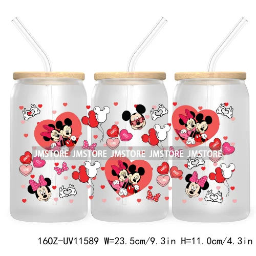 Happy Valentine's Day Cartoon Mouse Couple 16OZ UV Cup Wrap DTF Transfer Sticker For Libbey Glass Can Cups Tumbler XOXO Love Bug