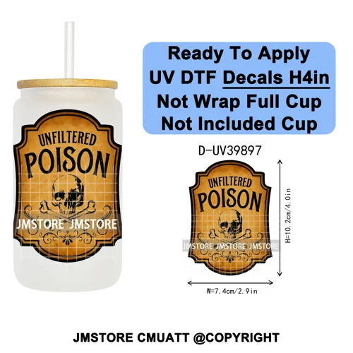 Spooky Halloween Witch Brew Bottle Label Set UV DTF Transfer Stickers Decals Ready To Apply Waterproof For 16OZ Libbey Glass Can