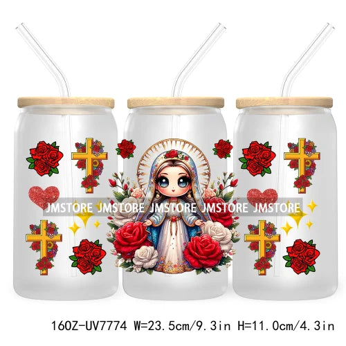 Beautiful Chicana Latina Woman Rose 16OZ UV DTF Cup Wrap Transfers Stickers For Libbey Glass Can Cups Tumbler Waterproof Craft