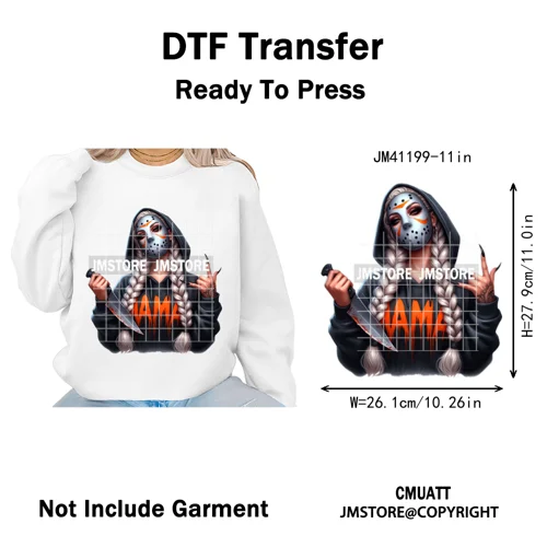 Creepy Killer Mama Club Halloween Spooky Vibes Horror Mom Iron on Washable DTF Transfer Stickers Ready to Press for T-shirts Bag
