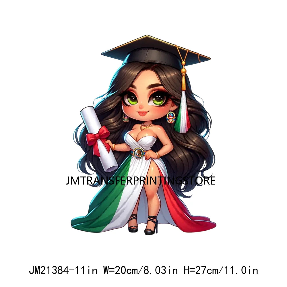 Cool Pretty Chibi Latina College Graduation Girls Educated Diploma Iron On DTF Transfer Stickers Ready To Press For T-shirts