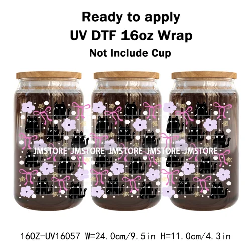 Cute Halloween Ghost Black Cat UV DTF Wraps Transfer Sticker Selfadhesive Waterproof Prints For 16OZ Libbey Glass Can Tumbler