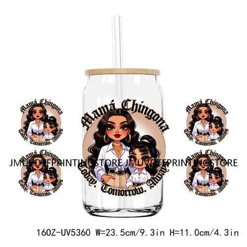 Mother's Day Daughter Son Latina Mexican Mama 16OZ UV DTF Cup Wrap Transfer Sticker Custom Waterproof Logo For Libbey Glass Can