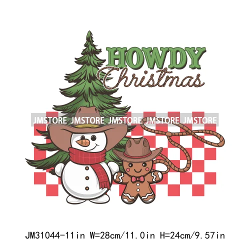 Retro Western Joy Santa Howdy Rocking Round The Christmas Tree Iron On DTF Transfers Stickers Ready To Press For Sweatshirts