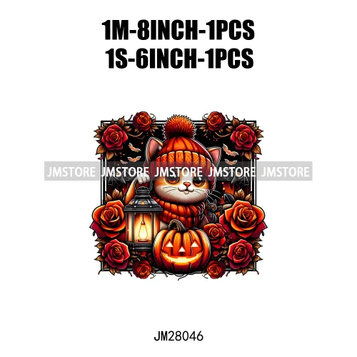 Cute Animals Skull Red Rose Pumpkin Halloween Spooky Vibes Design Logo Iron On DTF Transfer Stickers Ready To Press For Clothing