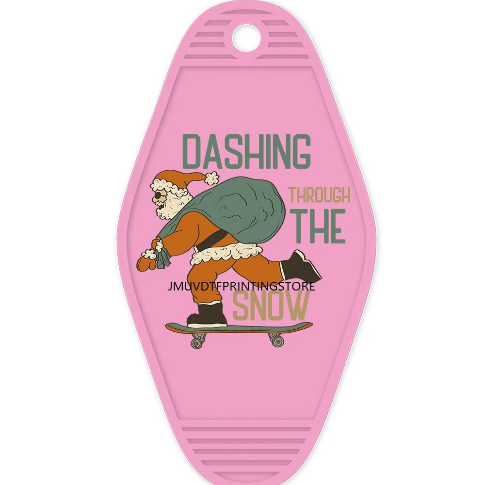 Retro Christmas Dashing Through the Snow High Quality WaterProof UV DTF Sticker For Motel Hotel Keychian