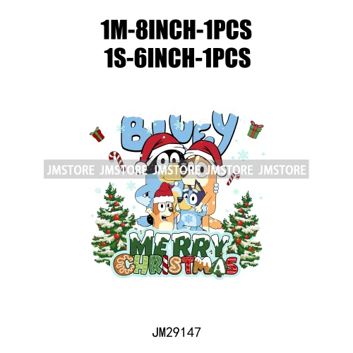 Cute Cartoon Blue Dog Family Character Merry Christmas Vibes Decals Iron On DTF Transfers Stickers Ready To Press For Sweatshirt